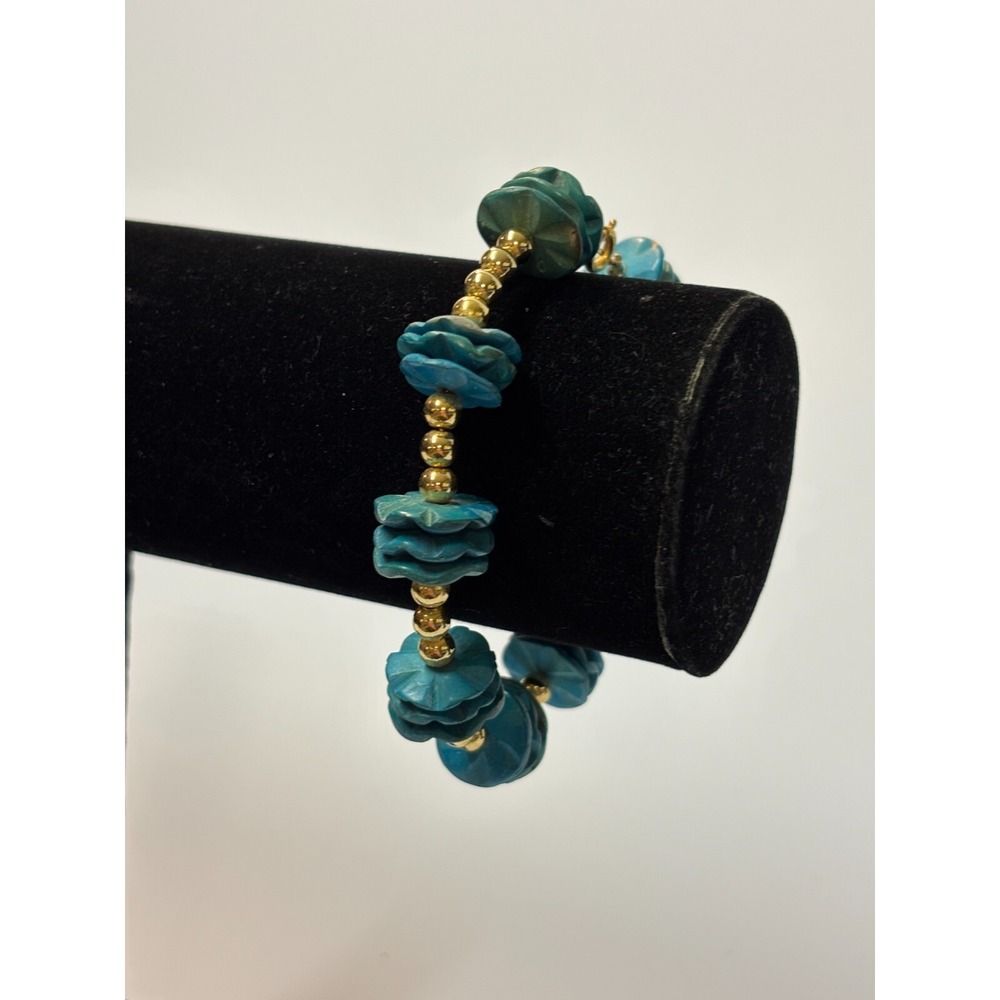 Bracelet Blue and Gold Tone‎ Beads Vintage Boho - Picture 2 of 7
